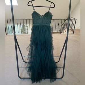 Altar'd State Dark Teal Layered Tulle Maxi Dress